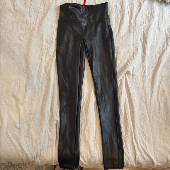 SPANX Black Faux Leather Leggings High-Waisted Sleek - Picture 3 of 4
